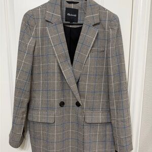 Madewell Plaid Blazer in Gray and Blue